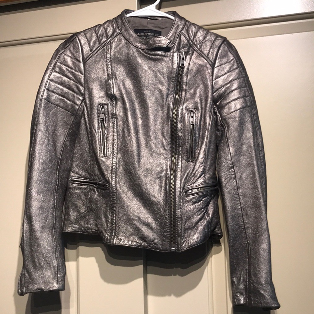 All Saints Metallic Italian Leather Jacket